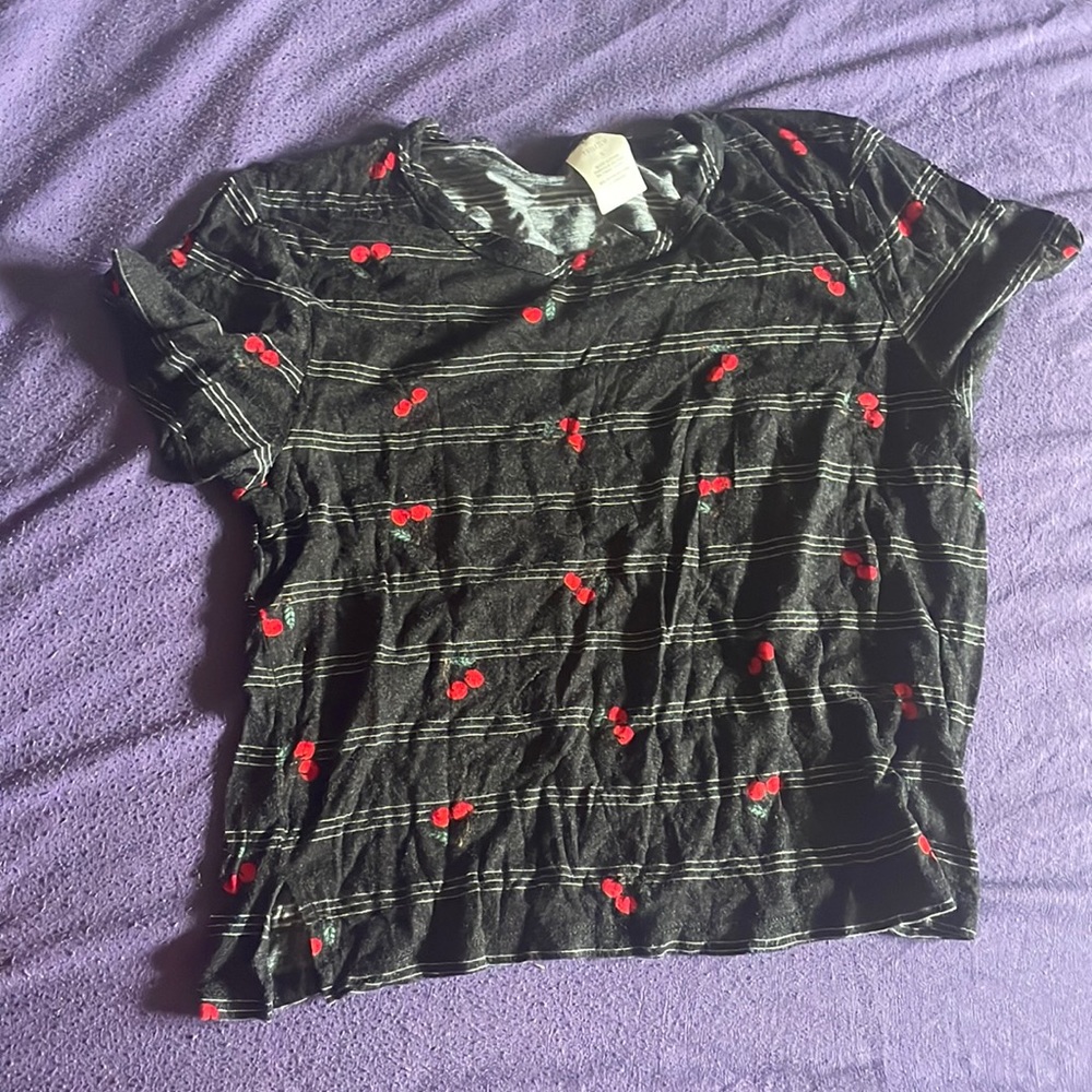 See Through Black Crop Top with Cherries